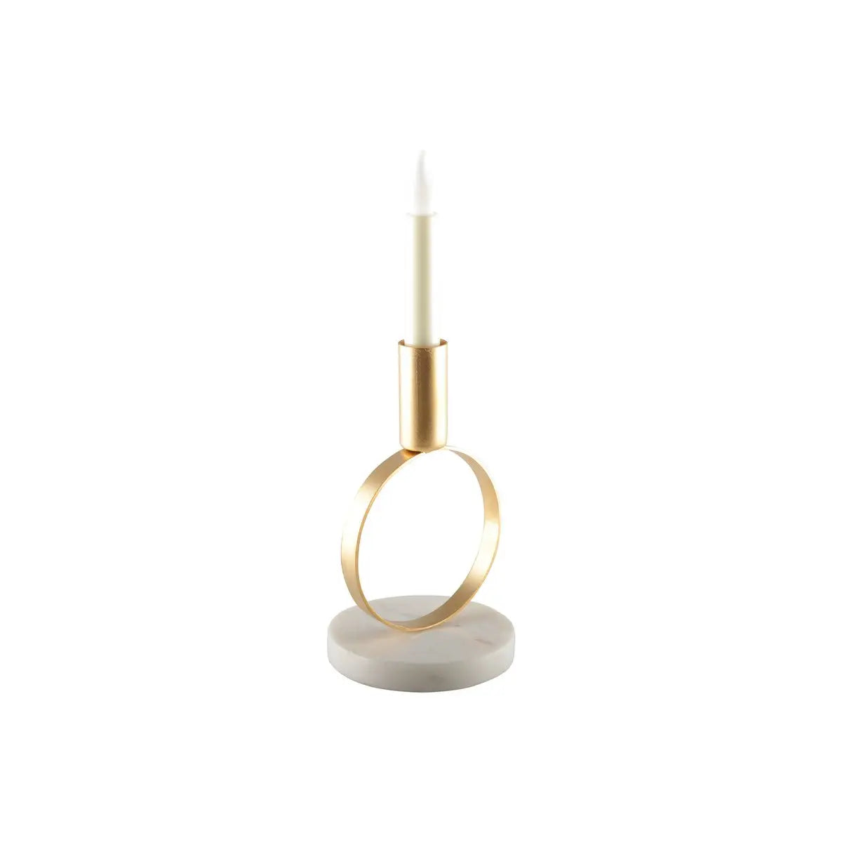 Bougeoir doré mat rond support marbre h.17 cm AULICA