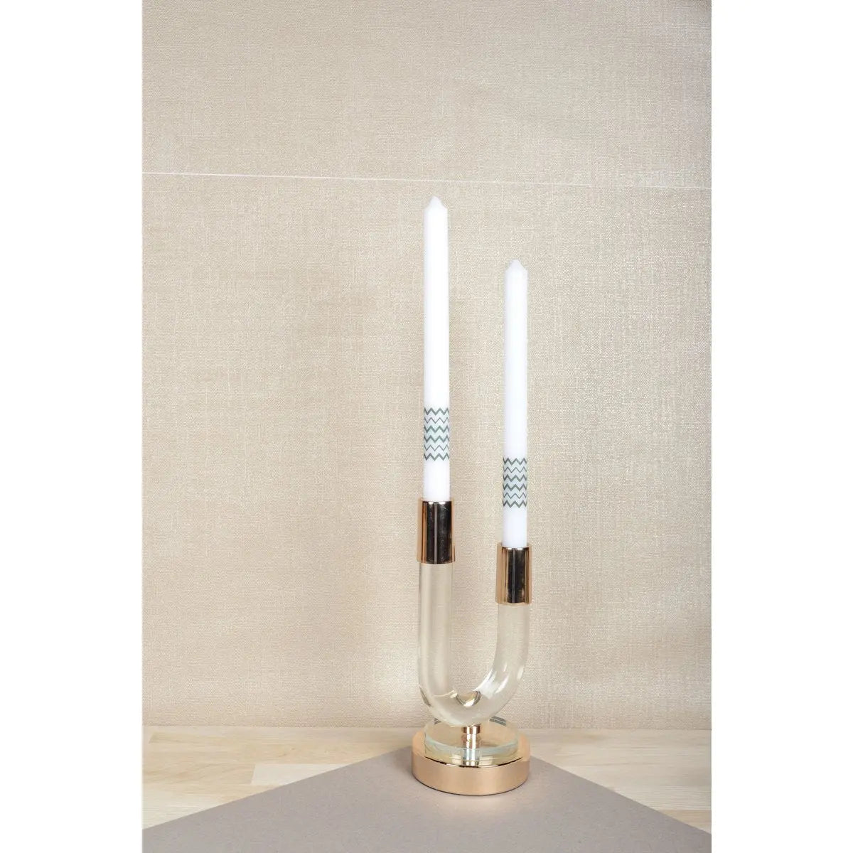 Bougeoir en verre transparent et doré 12x10x24cm AULICA