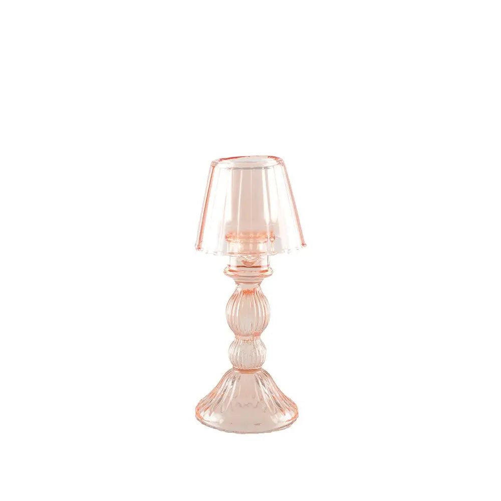 Bougeoir rose sur pied en verre 9x9x21.5cm AULICA
