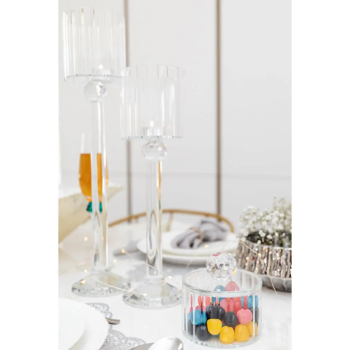 Bougeoir sur pied en cristal 10x10x35cm AULICA