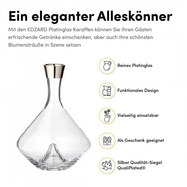 Carafe carafe EDZARD Frederick, verre cristal soufflé à la bouche avec bord en platine, H 27 cm, capacité 2,1 litres EDZARD-SHOP.com