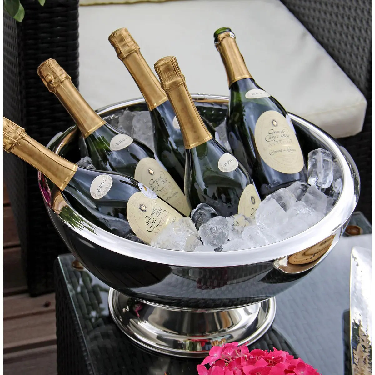 Cave à champagne EDZARD Cave à vin mousseux Cadiz, acier inoxydable poli brillant, intérieur martelé, double paroi, ø 43 cm EDZARD-SHOP.com