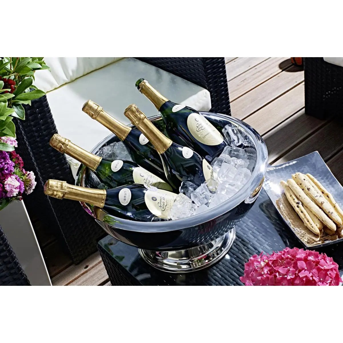 Cave à champagne EDZARD Cave à vin mousseux Cadiz, acier inoxydable poli brillant, intérieur martelé, double paroi, ø 43 cm EDZARD-SHOP.com