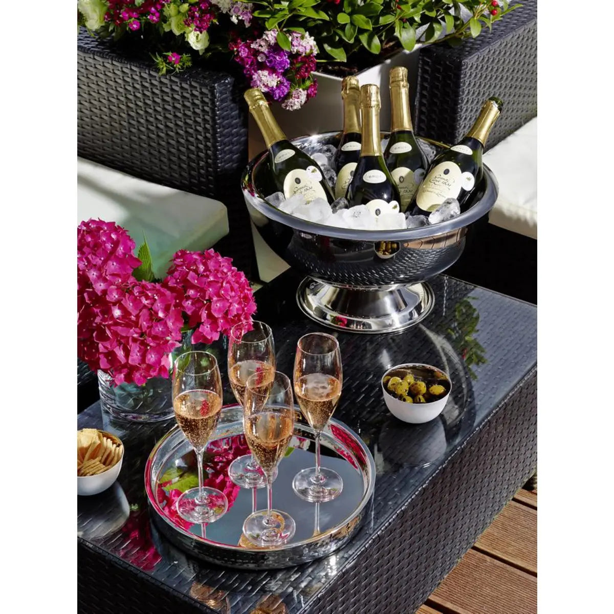 Cave à champagne EDZARD Cave à vin mousseux Cadiz, acier inoxydable poli brillant, intérieur martelé, double paroi, ø 43 cm EDZARD-SHOP.com