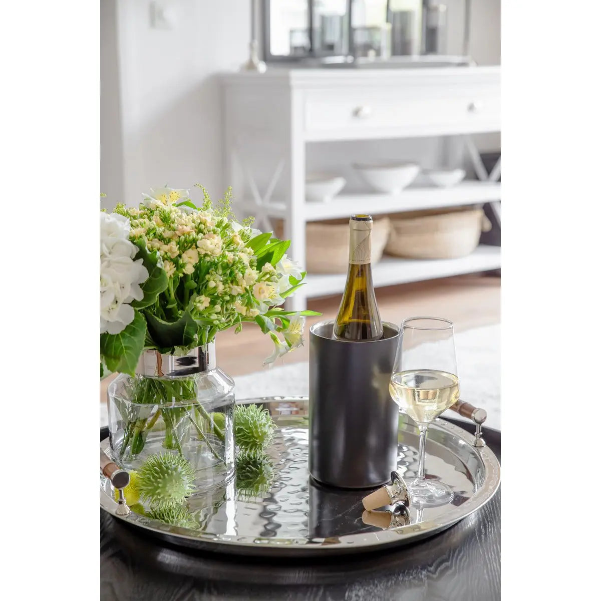 Cave à vin EDZARD Pearl, double paroi, extérieur noir mat, intérieur en acier inoxydable, hauteur 20 cm, ø 12 cm EDZARD-SHOP.com