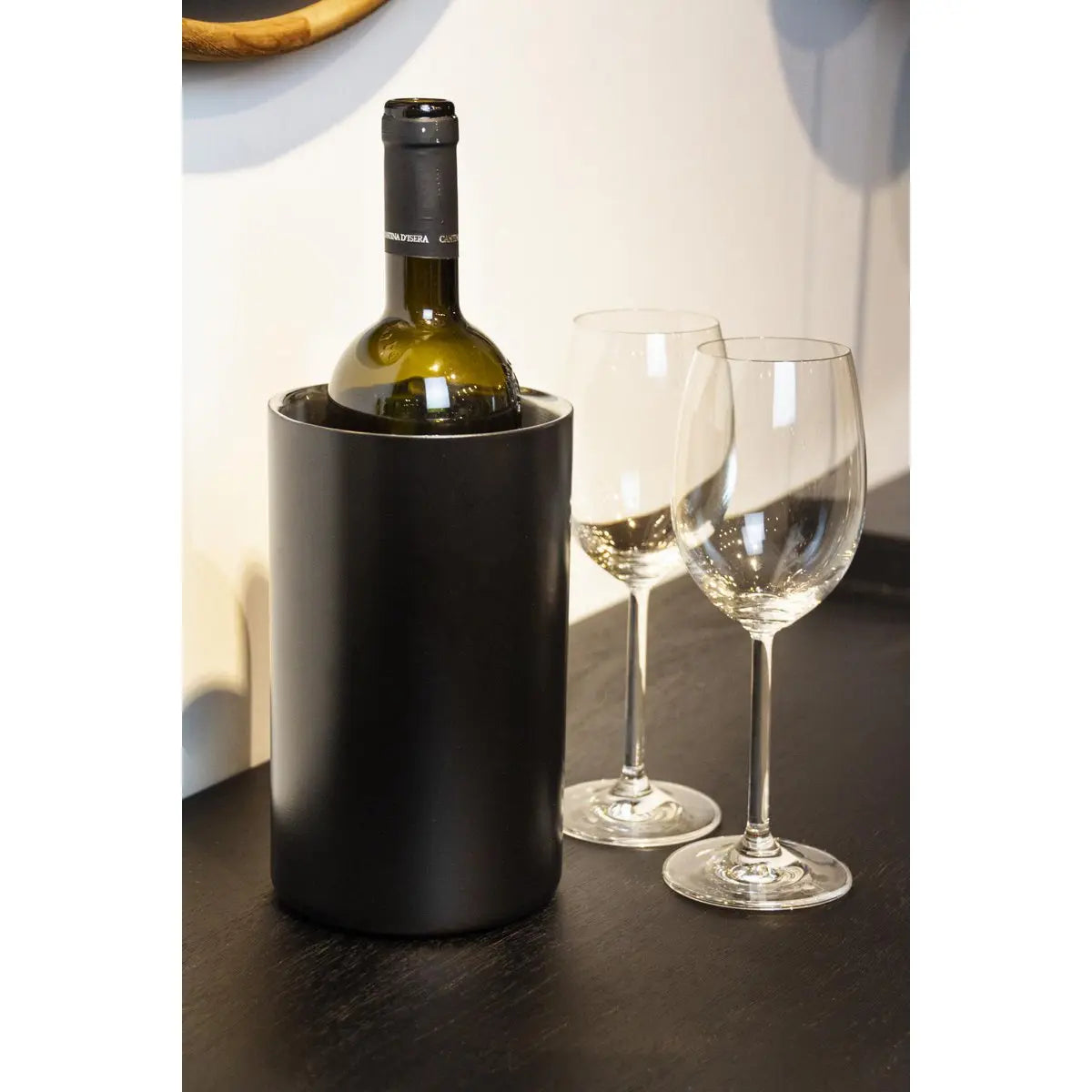 Cave à vin EDZARD Pearl, double paroi, extérieur noir mat, intérieur en acier inoxydable, hauteur 20 cm, ø 12 cm EDZARD-SHOP.com