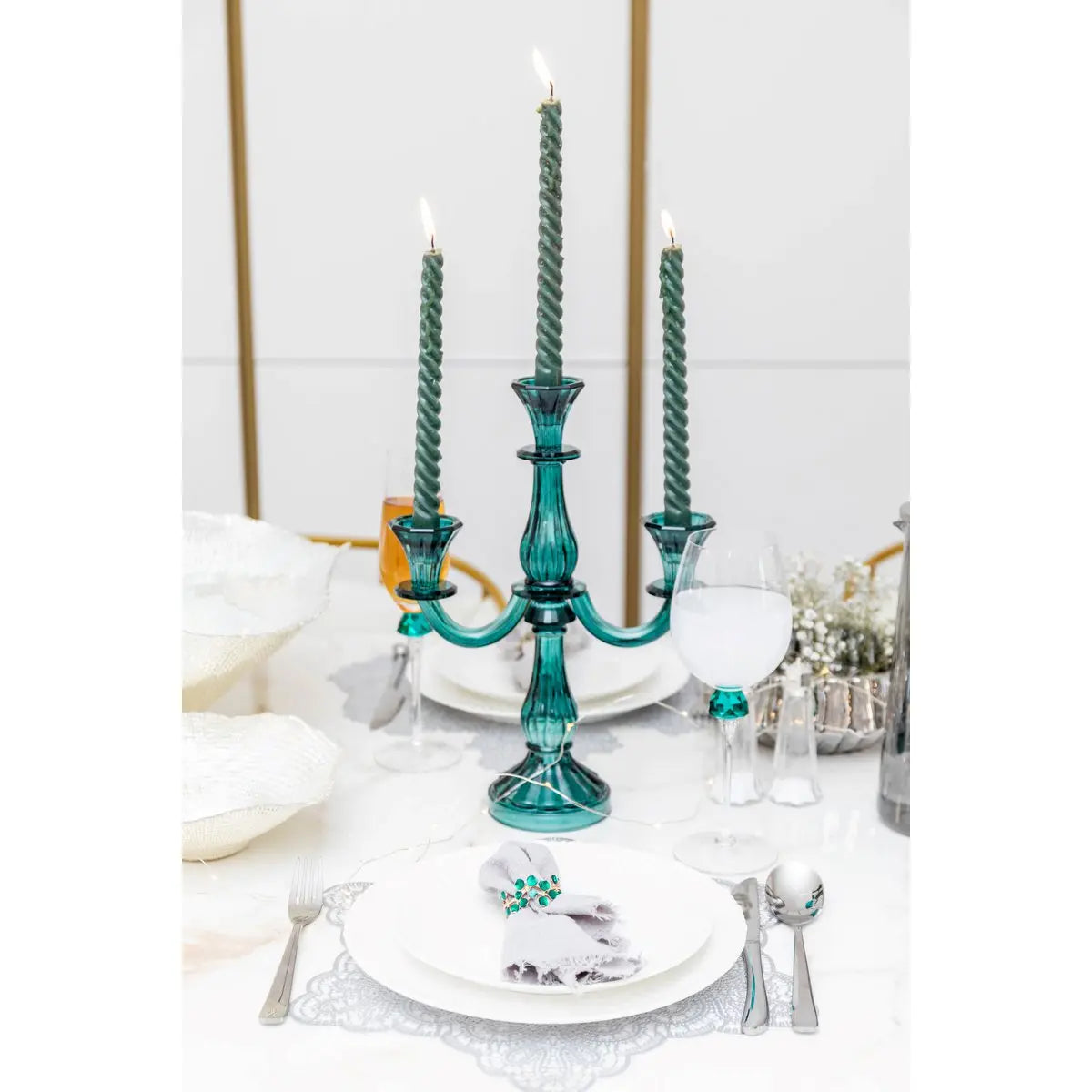 Chandelier 3 feux turquoise h35cm AULICA