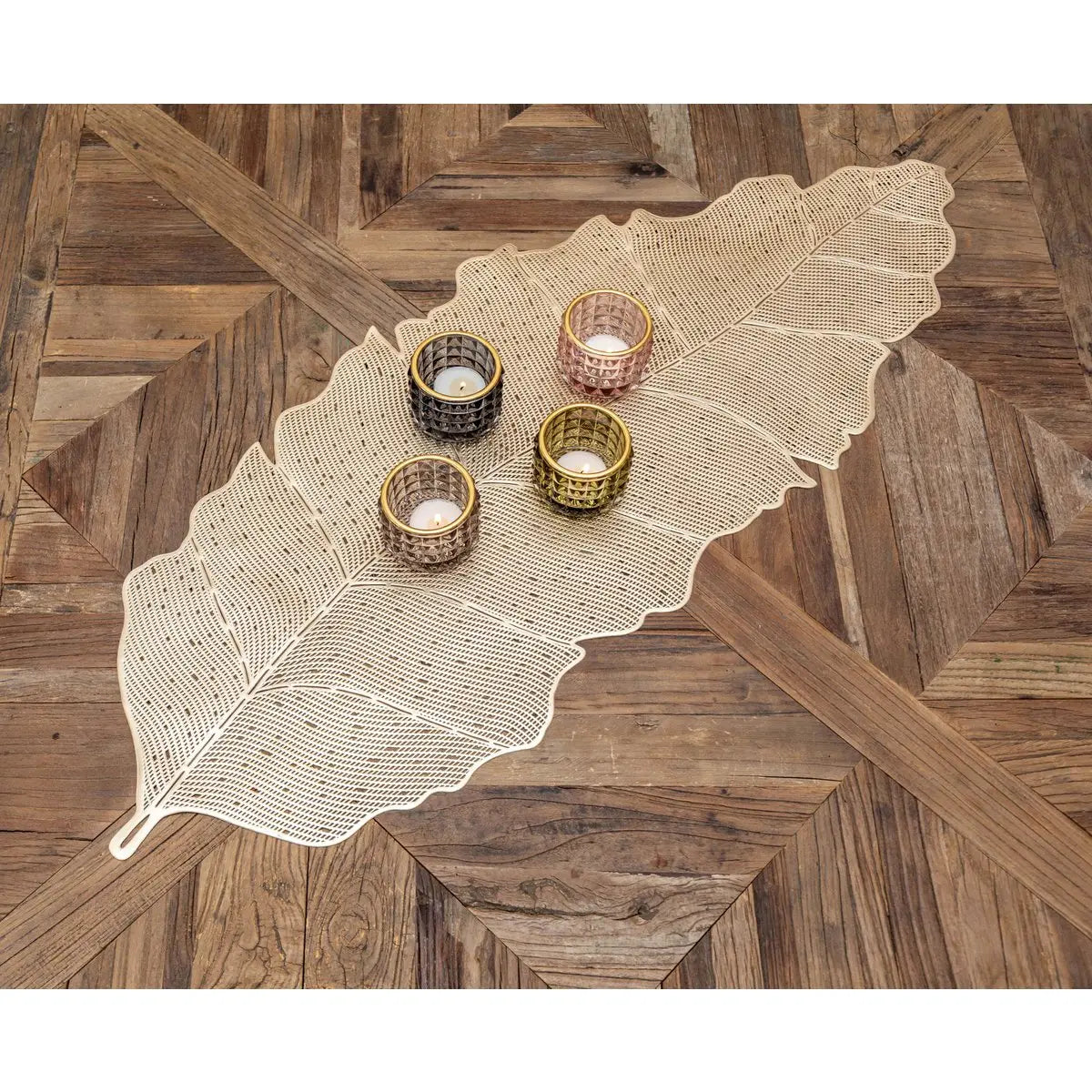 Chemin de table feuille dorée 90x34cm AULICA