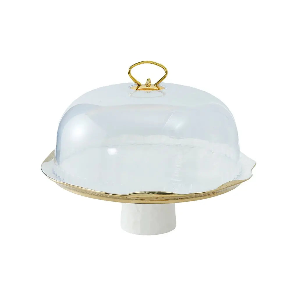 Cloche à gâteaux en porcelaine blanche bords dorés avec pelle à tarte AULICA