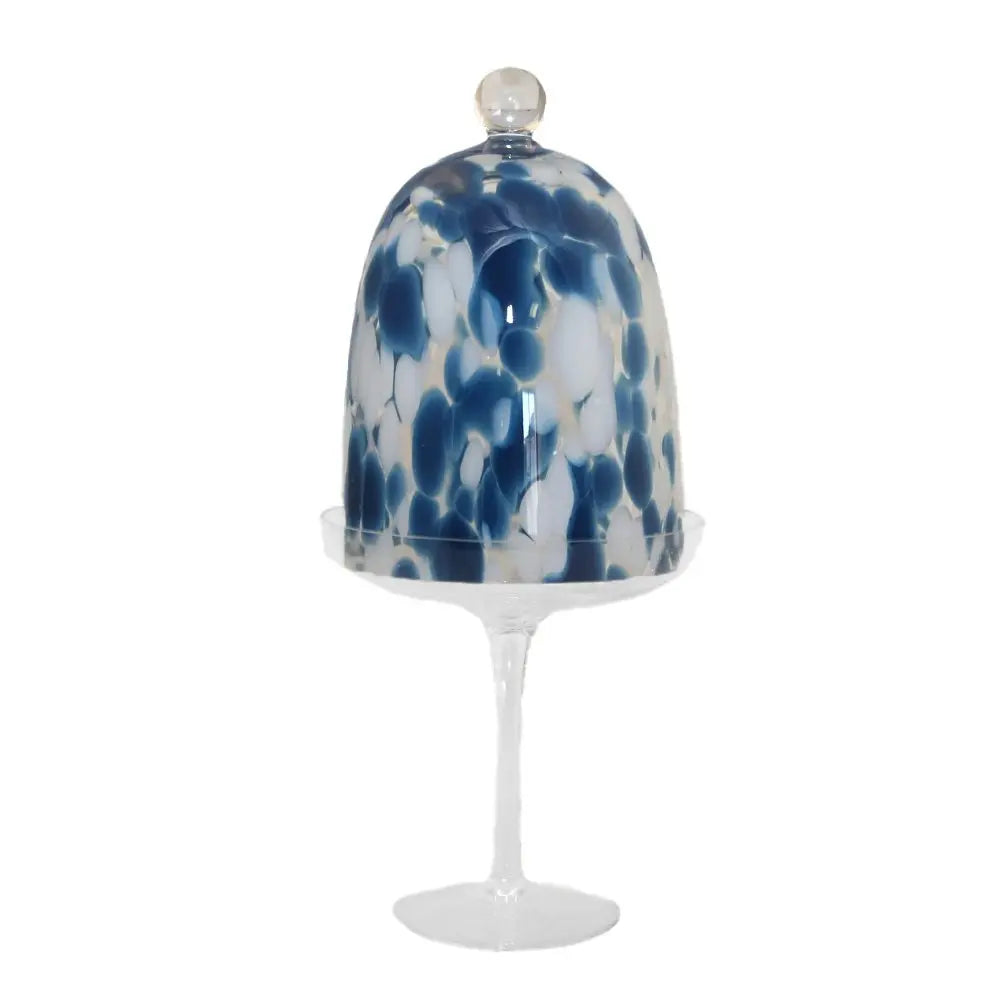 Cloche sur pied blanche et bleue 15x15x32.5cm AULICA