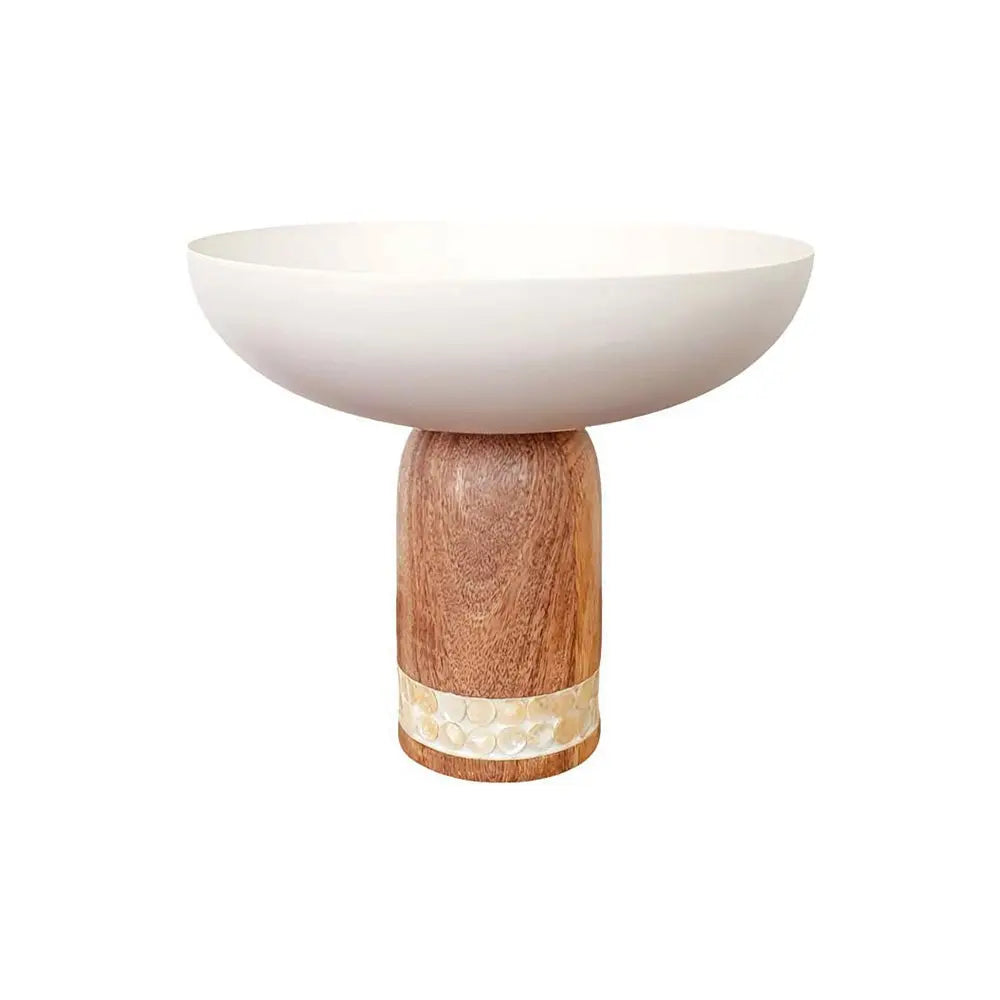 Coupe à fruits blanche sur pied en bois grand modèle 25.5x25.5x22cm AULICA