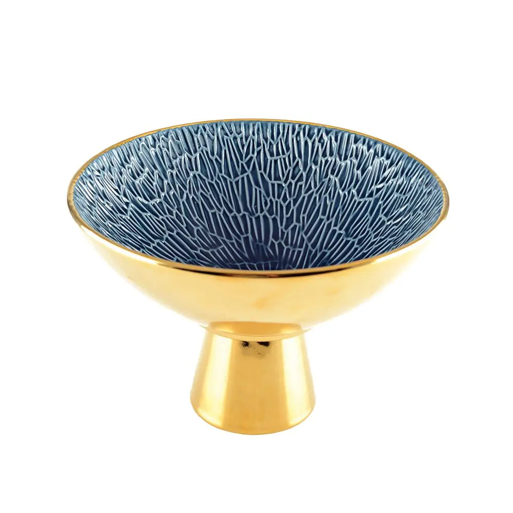Coupe à fruits sur pied dorée et bleue AULICA