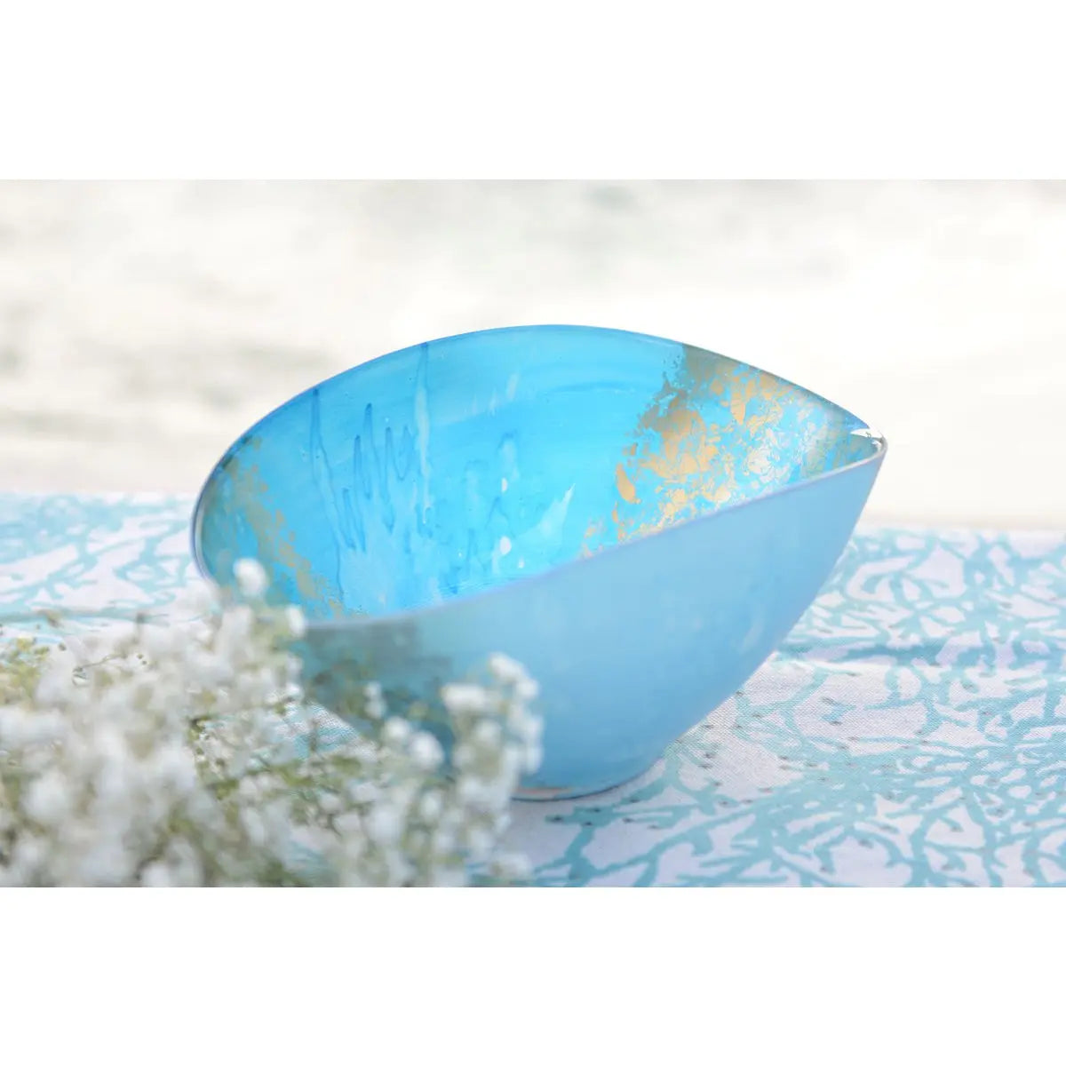 Coupe ovale bleue et dorée 26.5x14.3x11.5cm AULICA