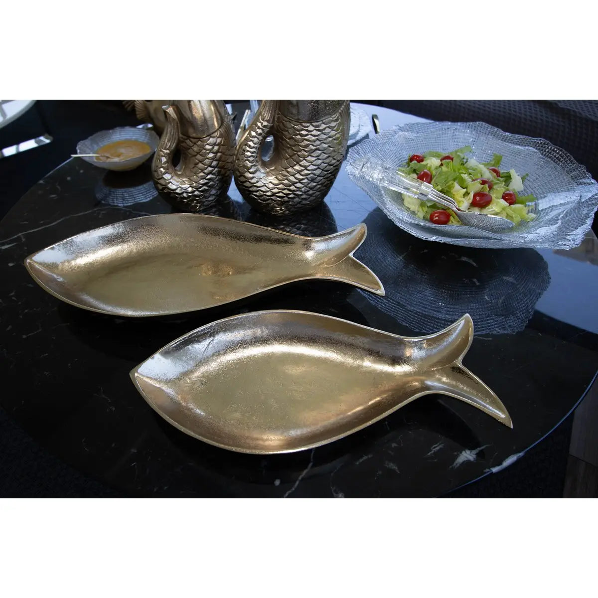 Coupelle creuse dorée poisson 42x18x5.5cm AULICA