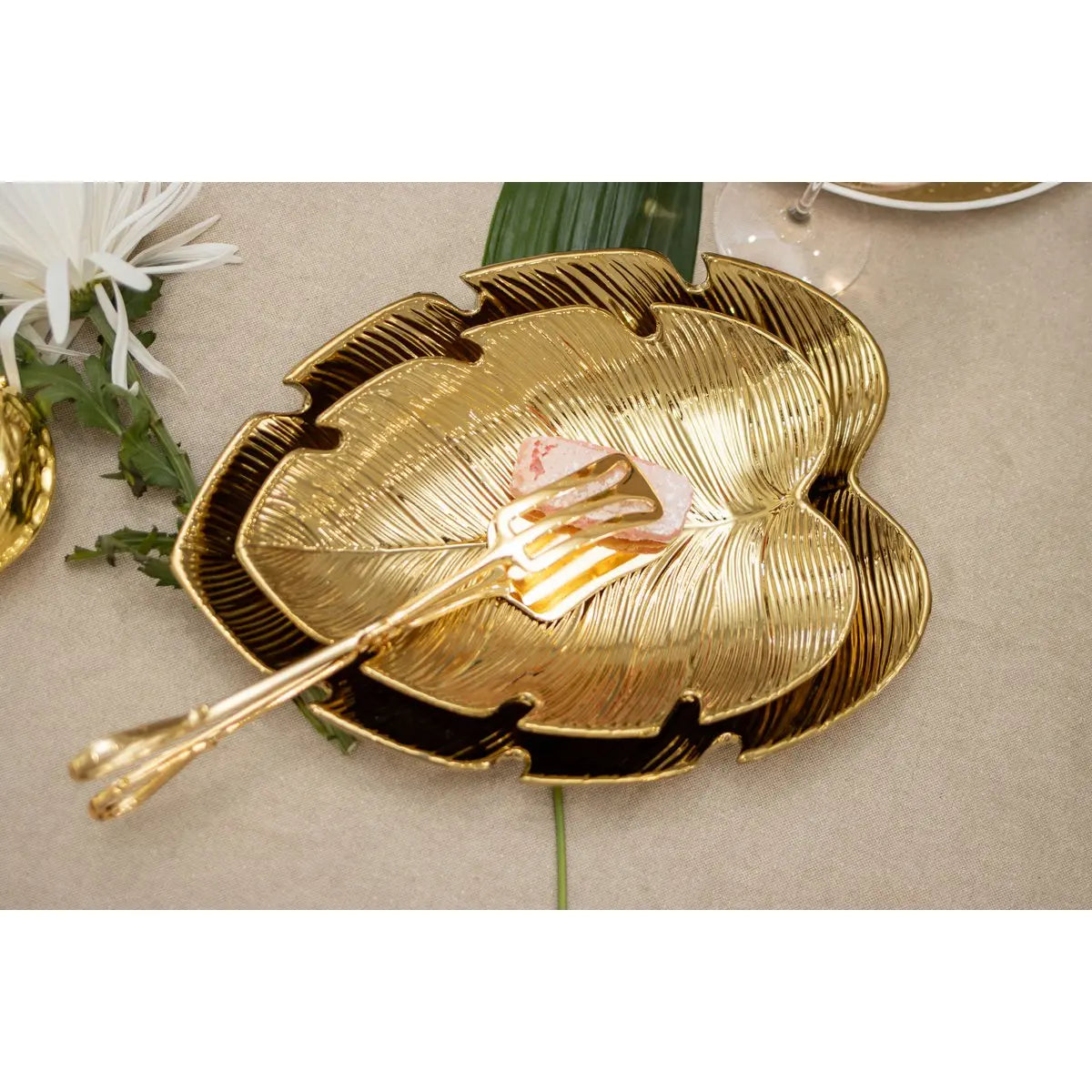 Coupelle dorée feuille tropicale 31x23x3.8cm AULICA