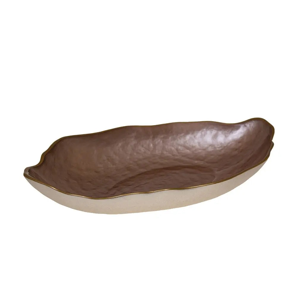 Coupelle ovale rose bord doré 34x19cm AULICA