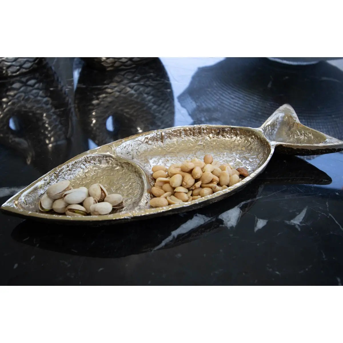 Coupelle plate dorée poisson 33x11x2.5cm AULICA