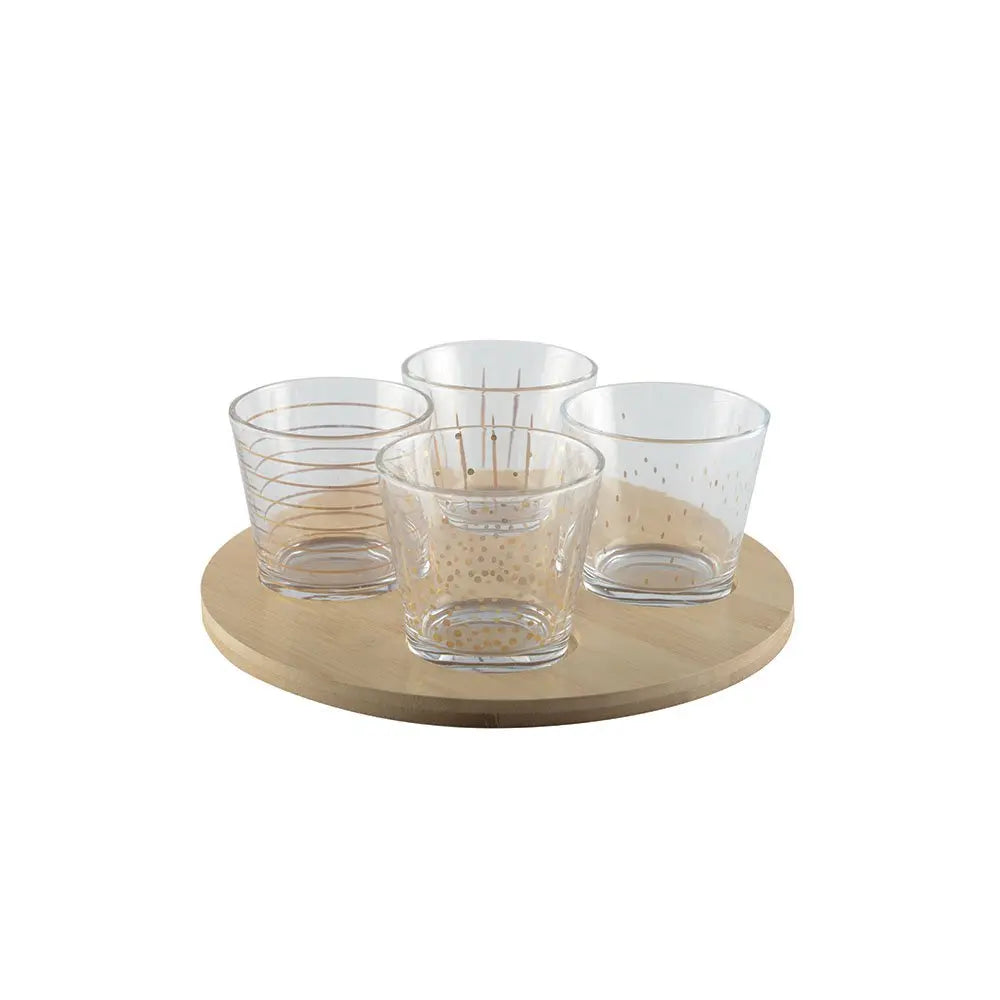 Coupelles dorées avec plateau en bois - lot de 4 AULICA