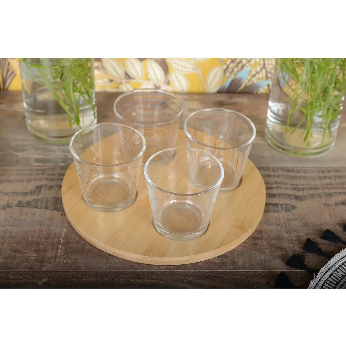 Coupelles dorées avec plateau en bois - lot de 4 AULICA