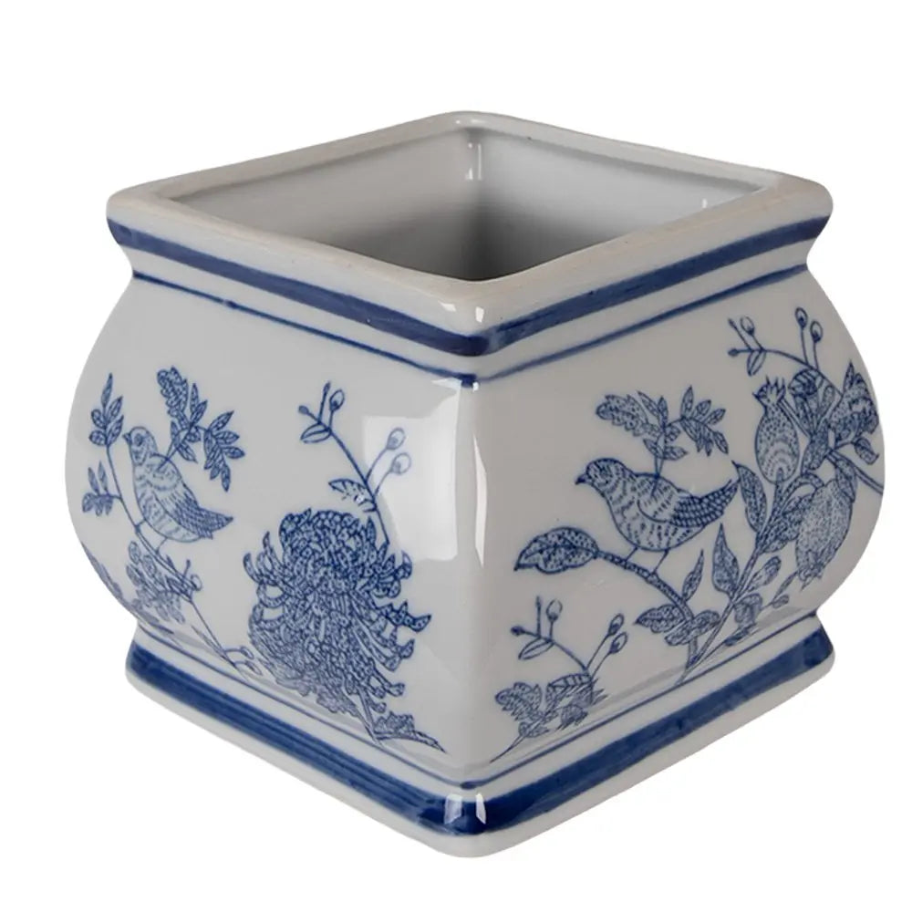 Couvercle de pot de conservation 13x13x17 cm blanc bleu céramique Clayre & Eef.