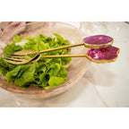 Couverts à salade doré pierre agate rose AULICA