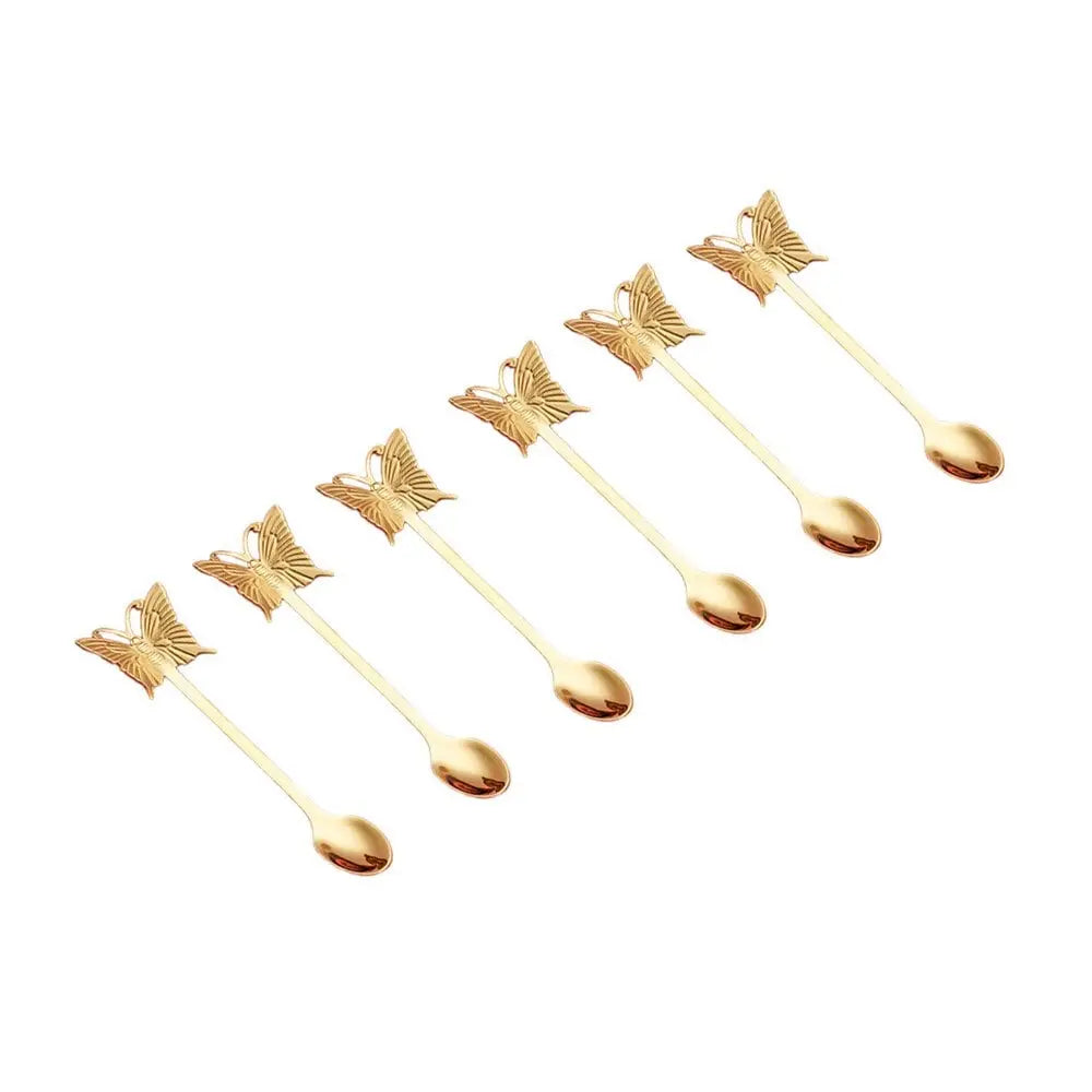 Cuillères à dessert dorées papillon - lot de 6 AULICA