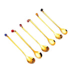 Cuillères dorées avec diamants multi couleurs - lot de 6 AULICA