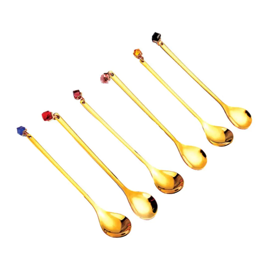 Cuillères dorées avec diamants multi couleurs - lot de 6 AULICA