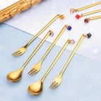 Cuillères dorées avec diamants multi couleurs - lot de 6 AULICA