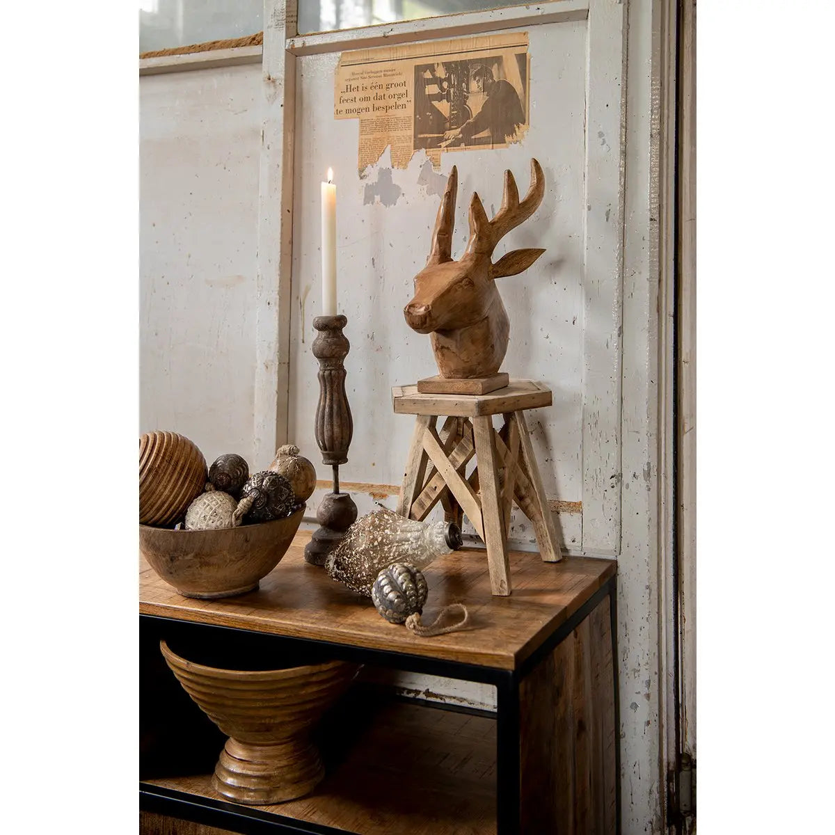 Décoratie schaal Ø 25x10 cm zwart bruin hout fruitschaal Clayre & Eef.
