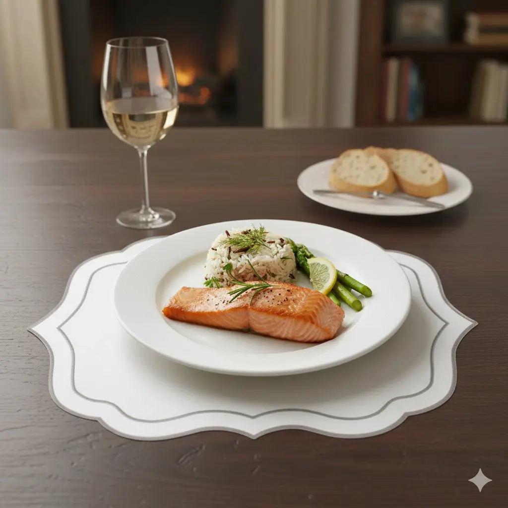 Dessous d'assiette blanc et argent AULICA