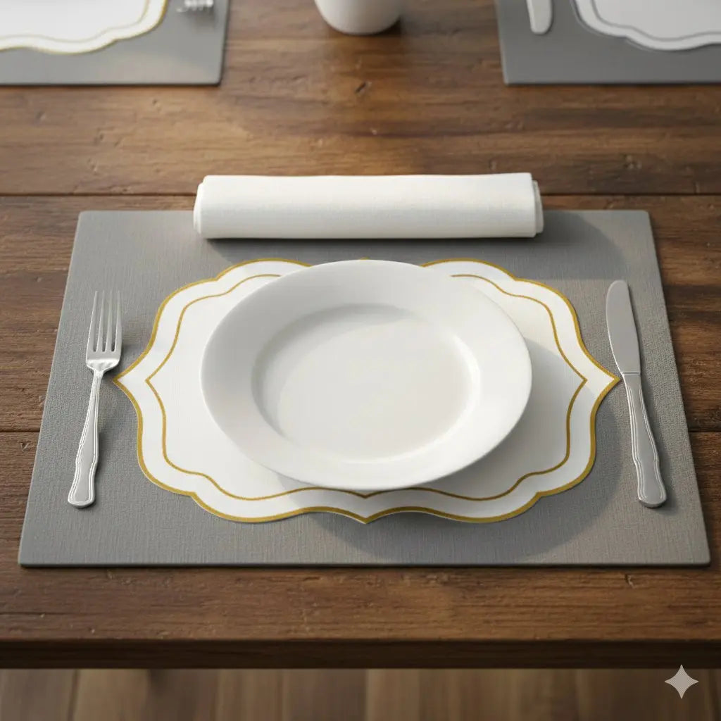 Dessous d'assiette blanc et doré AULICA