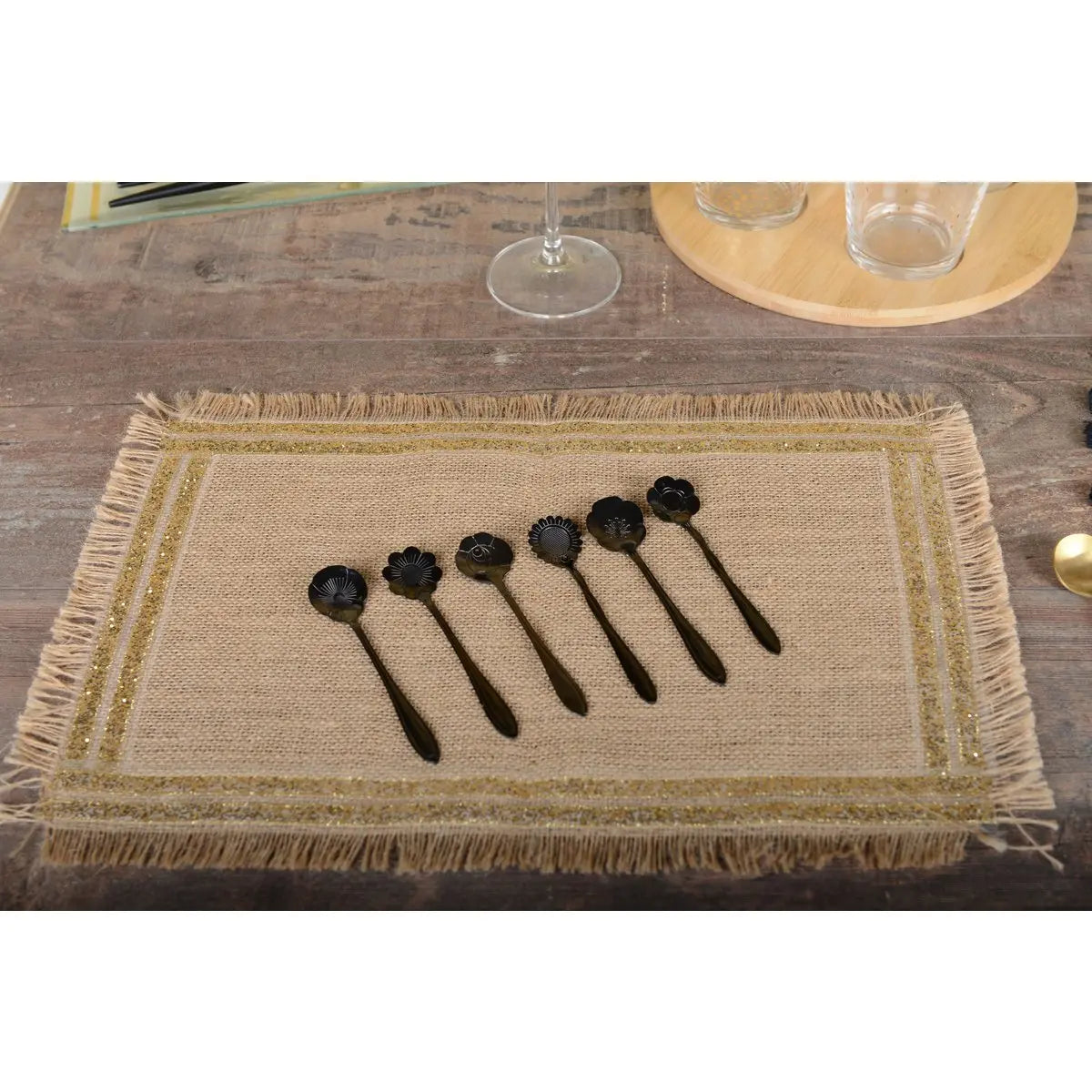 Dessous d'assiette rectangulaire en toile de jute doré AULICA