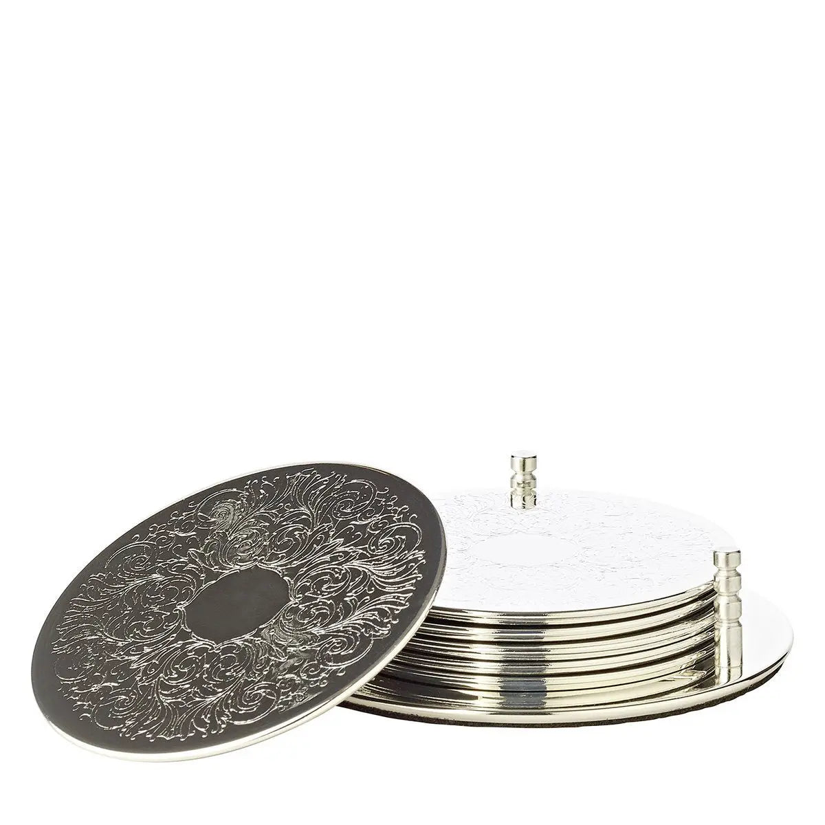 EDZARD Lot de 6 dessous de verre Bruges avec support, argenté fin, résistant au ternissement, diamètre 9 cm EDZARD-SHOP.com
