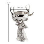 EDZARD Tête de cerf avec bol Richard, aluminium nickelé, couleur argent, hauteur 33 cm. Bol en acier inoxydable EDZARD-SHOP.com