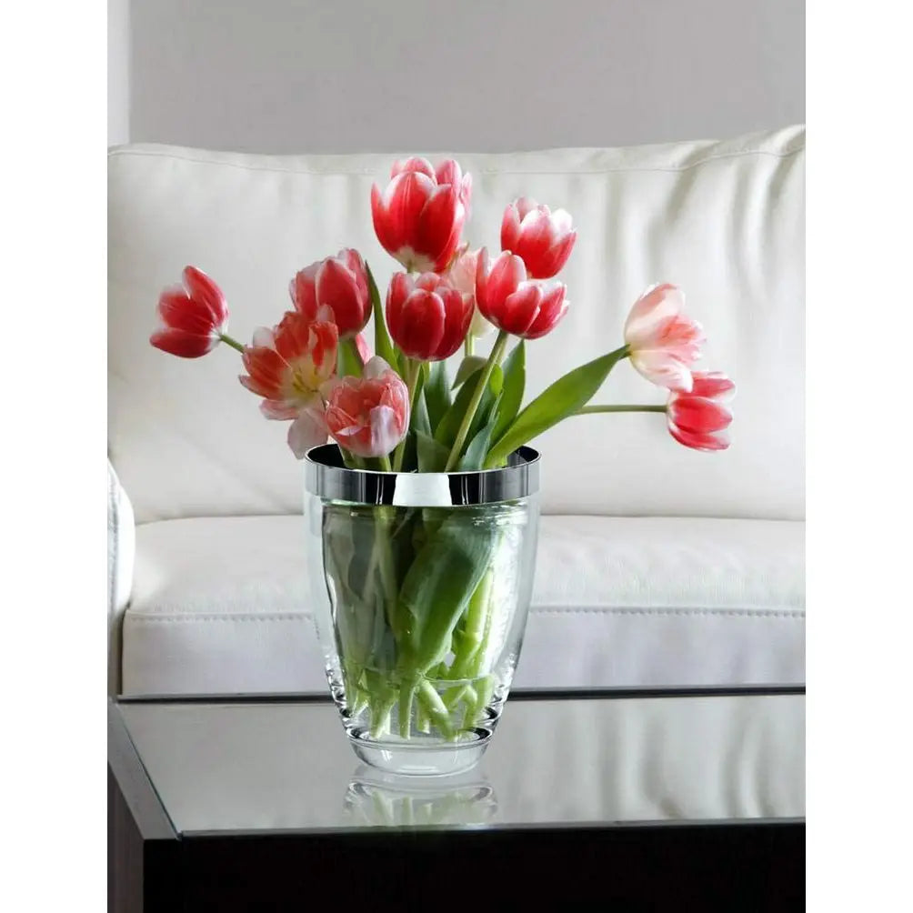 EDZARD Vase Charlotte, verre cristal soufflé à la bouche avec bord en platine, hauteur 16 cm, diamètre 12 cm EDZARD-SHOP.com
