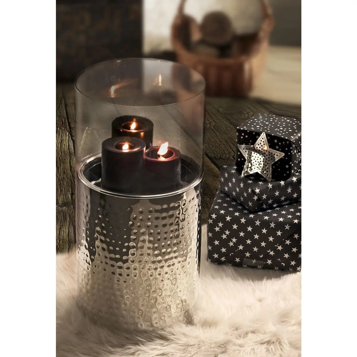 EDZARD Wind light Arnold, verre, acier inoxydable martelé, poli brillant, hauteur 64 cm EDZARD-SHOP.com