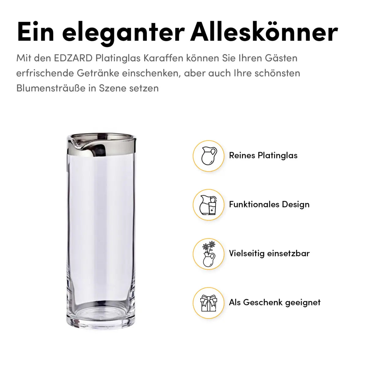EDZARD carafe anis, verre cristal soufflé à la bouche avec bord en platine, hauteur 21 cm, ø 9 cm, capacité 0,75 litre EDZARD-SHOP.com