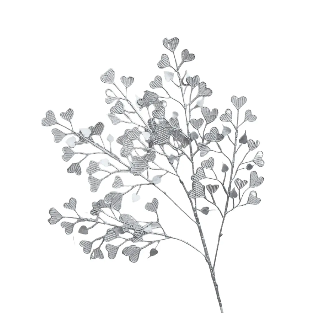 Fleur décorative en forme de coeur argent h90cm AULICA