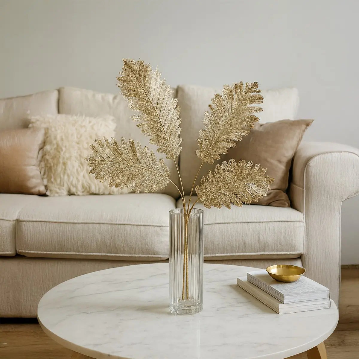 Fleur décorative feuilles dorées h90cm AULICA
