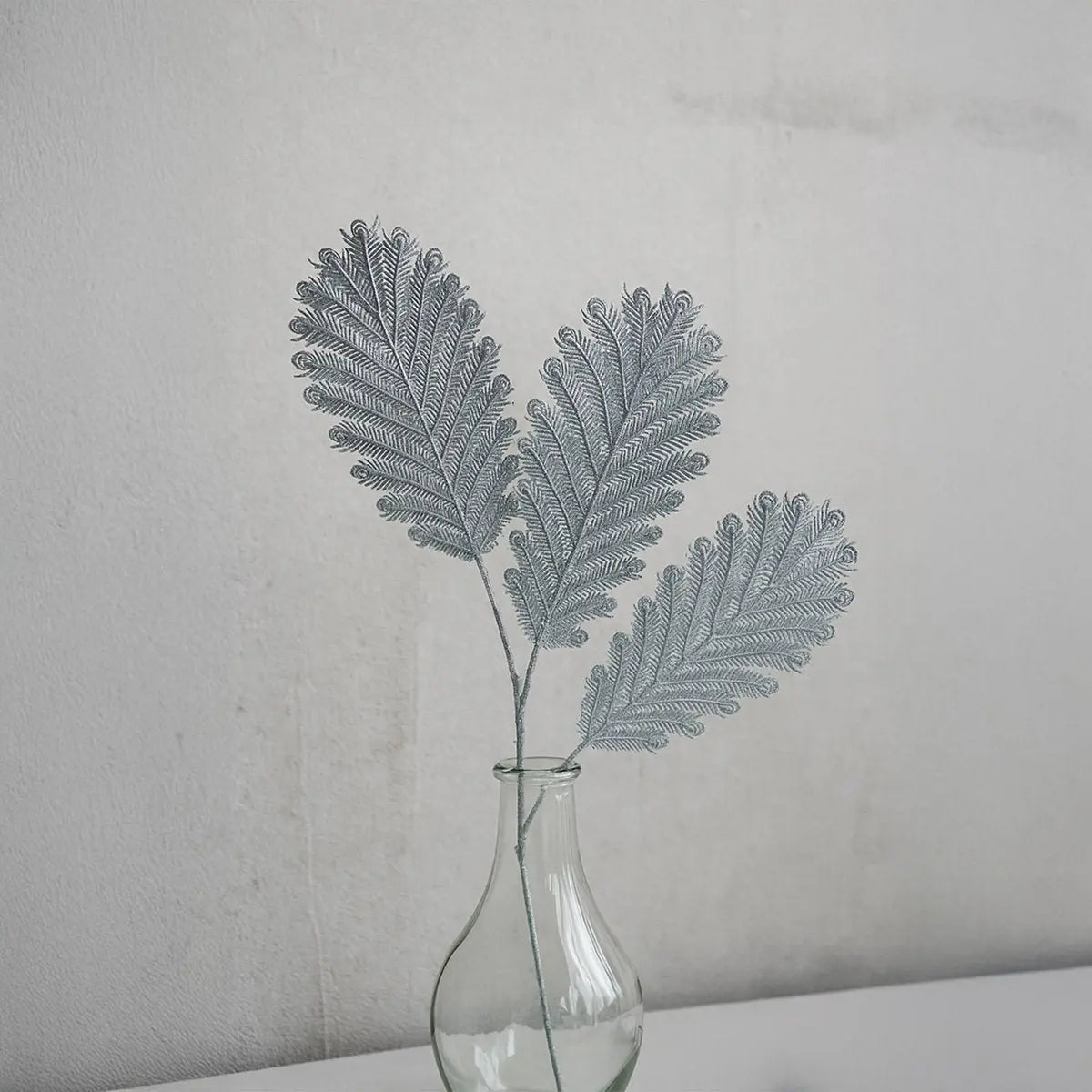 Fleur décorative feuilles en argent h90cm AULICA