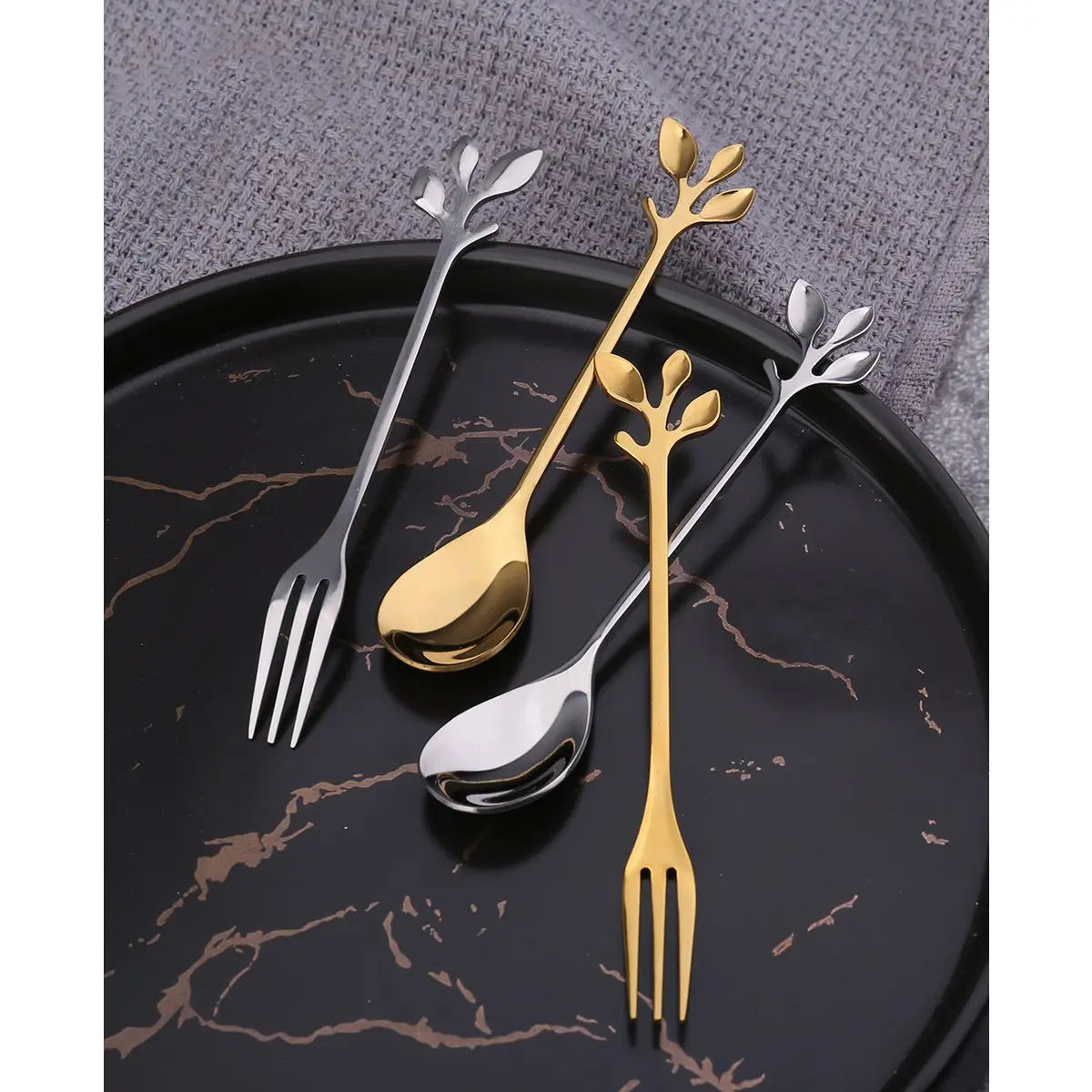 Fourchettes à dessert feuilles assorties argent - lot de 6 AULICA