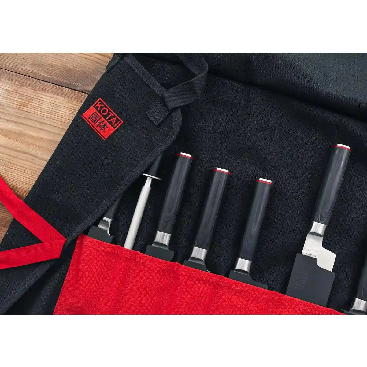 Kitchen Accessories - KOTAI knife roll-up bag - 100% cotton (7 slots for 6 knives and a honing steel) KOTAI kitchen