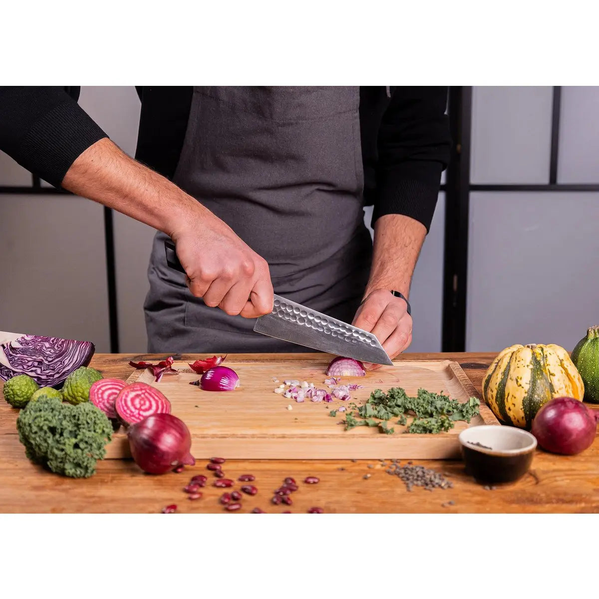 Knife - Bunka Santoku with bamboo Saya and bamboo box - 170 mm blade KOTAI kitchen