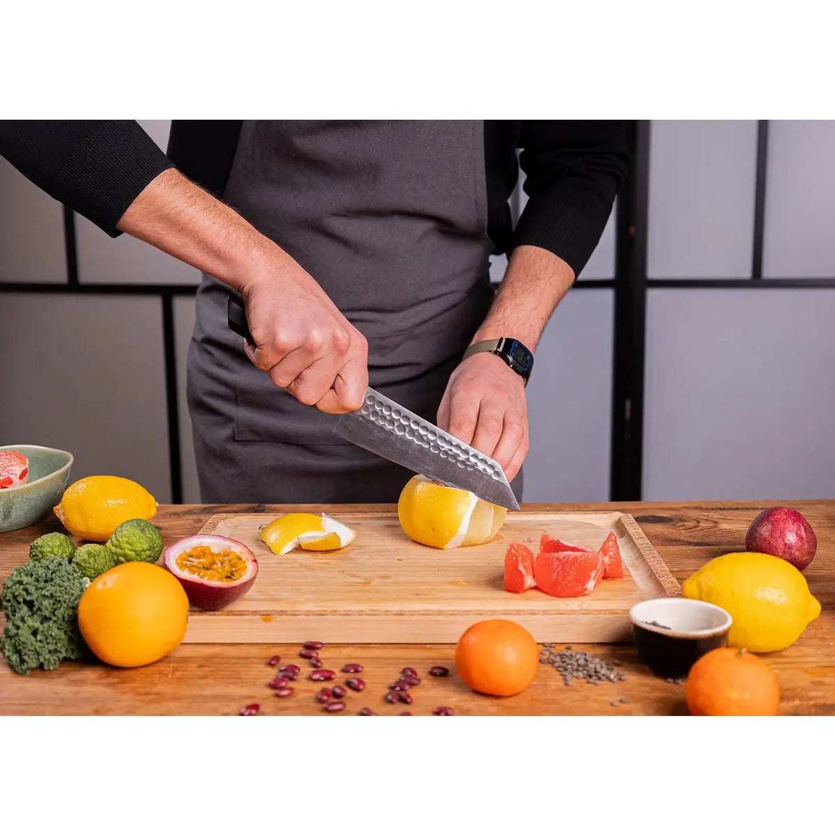 Knife - Bunka Santoku with bamboo Saya and bamboo box - 170 mm blade KOTAI kitchen
