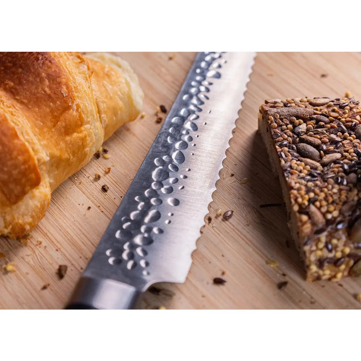 Knife - Serrated bread/pastry knife with bamboo Saya and bamboo box - 200 mm blade KOTAI kitchen