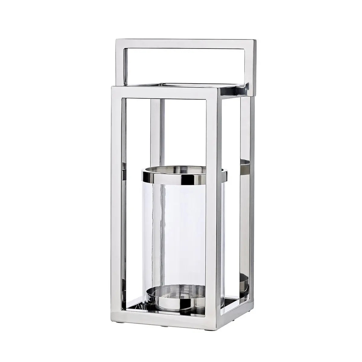 Lanterne EDZARD Manhattan avec poignée, acier inoxydable nickelé brillant, verre intérieur rond, hauteur 58 cm EDZARD-SHOP.com