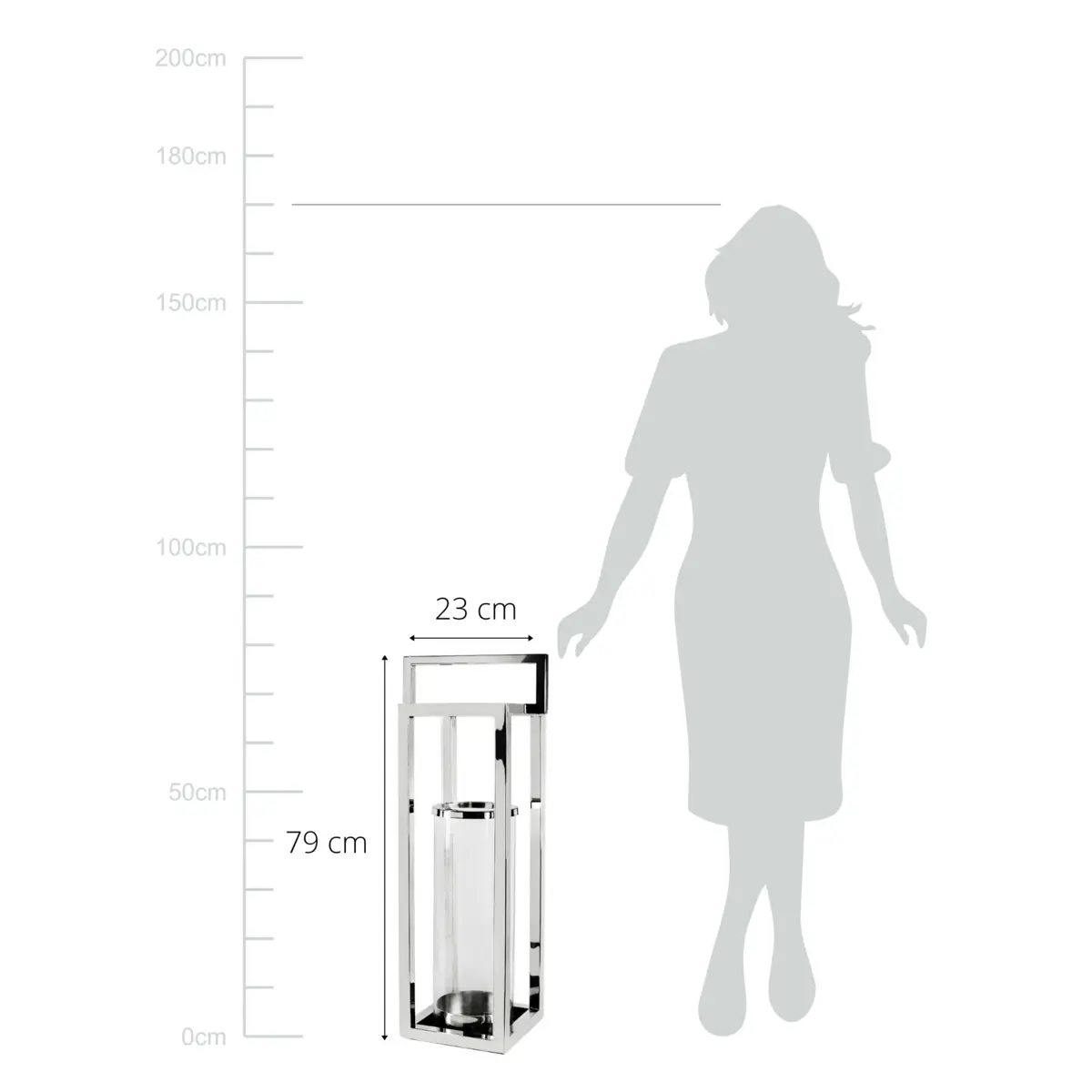 Lanterne EDZARD Manhattan avec poignée, acier inoxydable nickelé brillant, verre intérieur rond, hauteur 79 cm EDZARD-SHOP.com