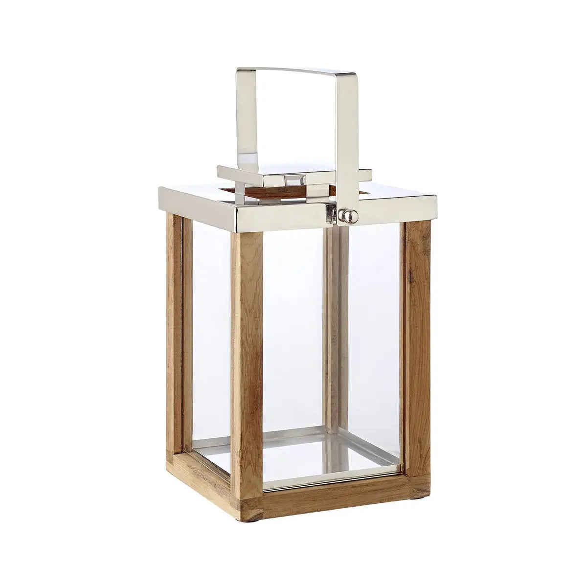 Lanterne EDZARD Miami avec manche rabattable, bois et inox nickelé brillant, hauteur 45,5 cm EDZARD-SHOP.com