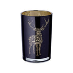 Lanterne Fancy (hauteur 18 cm, ø 12 cm), verre pour bougie chauffe-plat avec motif cerf, extérieur noir/intérieur doré EDZARD-SHOP.com